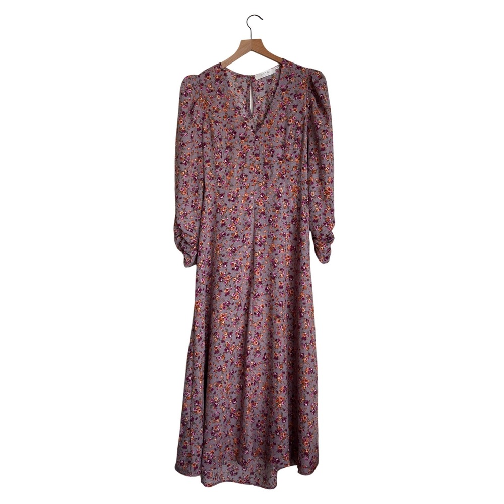 ASTR The Label — Purple Peach Floral — Puff Sleeve Open Back Dress — Large NWT